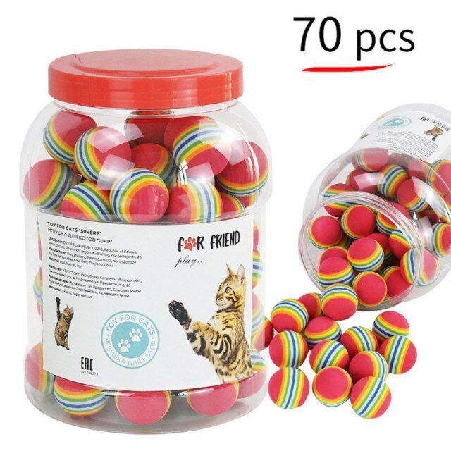 1Set Fun Rainbow Ball Cat Toy Colorful Ball Interactive Pet Kitten Scratch Natural Foam Ball Training Pet Supplies Product-3