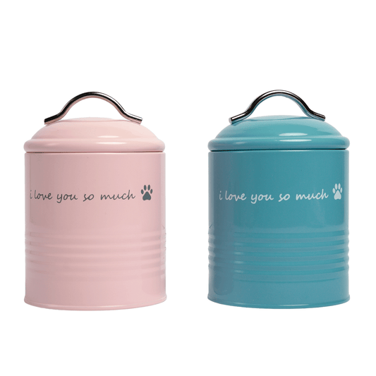 I Love You So Much Dog Treat Canister Set in Blush Pink & Sky Blue-0