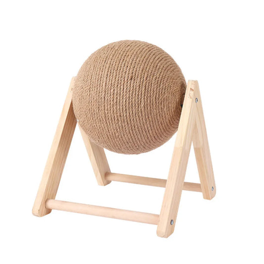 Vibe Geeks Cat Wooden Scratching Post Interactive Sisal Pet Scratching Ball-0