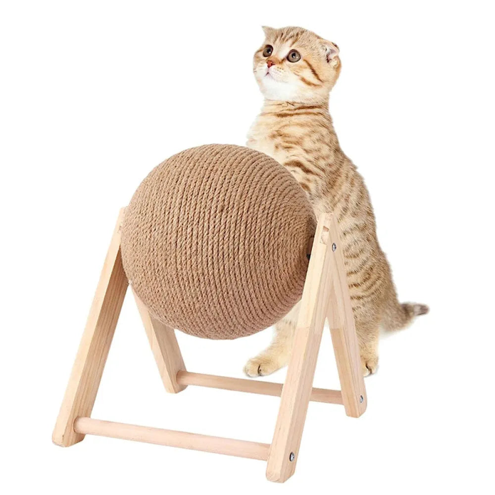 Vibe Geeks Cat Wooden Scratching Post Interactive Sisal Pet Scratching Ball-1