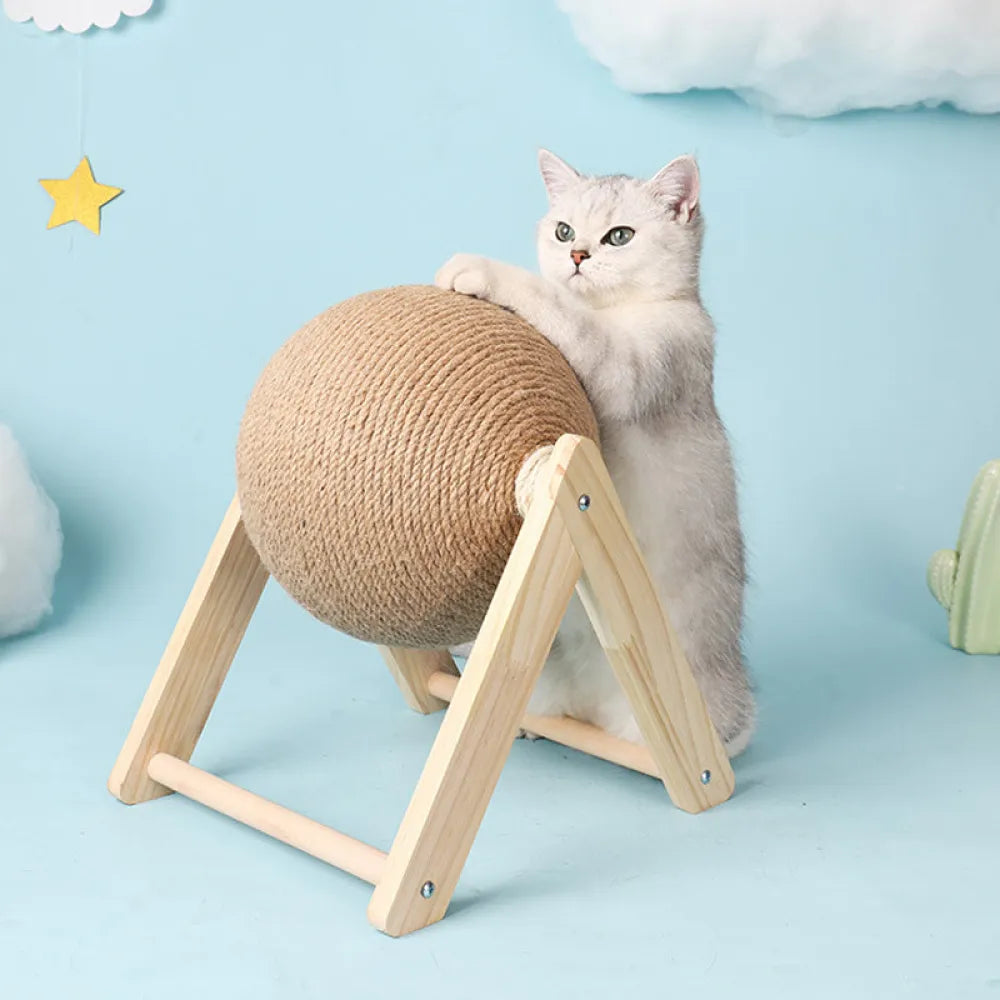 Vibe Geeks Cat Wooden Scratching Post Interactive Sisal Pet Scratching Ball-2