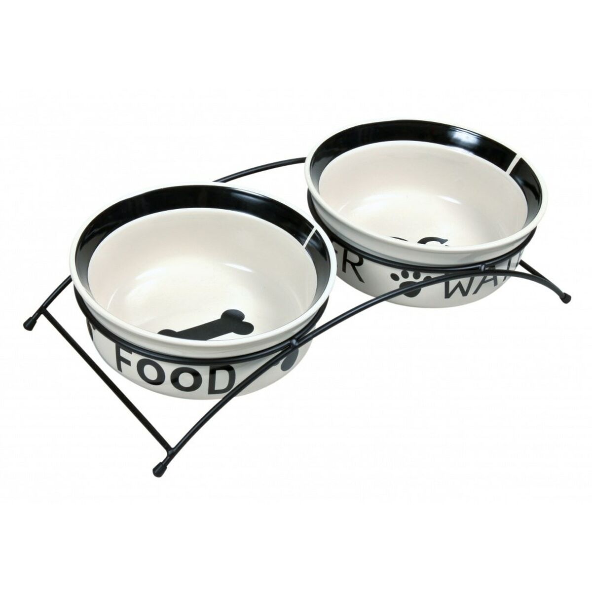 Pet feeding dish Trixie Double Bowl White Black Ceramic 0,6 L-0