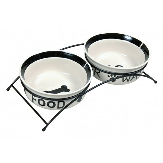 Pet feeding dish Trixie Double Bowl White Black Ceramic 0,6 L-0