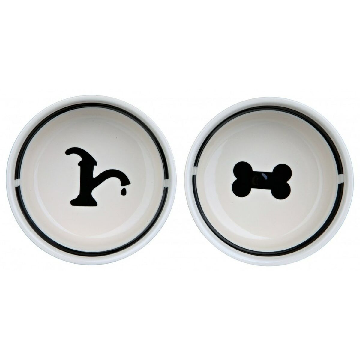 Pet feeding dish Trixie Double Bowl White Black Ceramic 0,6 L-1