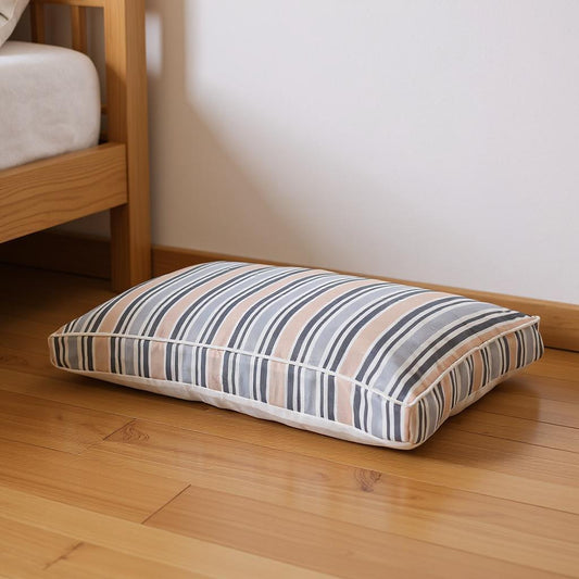 24" X 36" Gray Tan And White Striped Pillow Style Pet Bed With Removable Cover-0