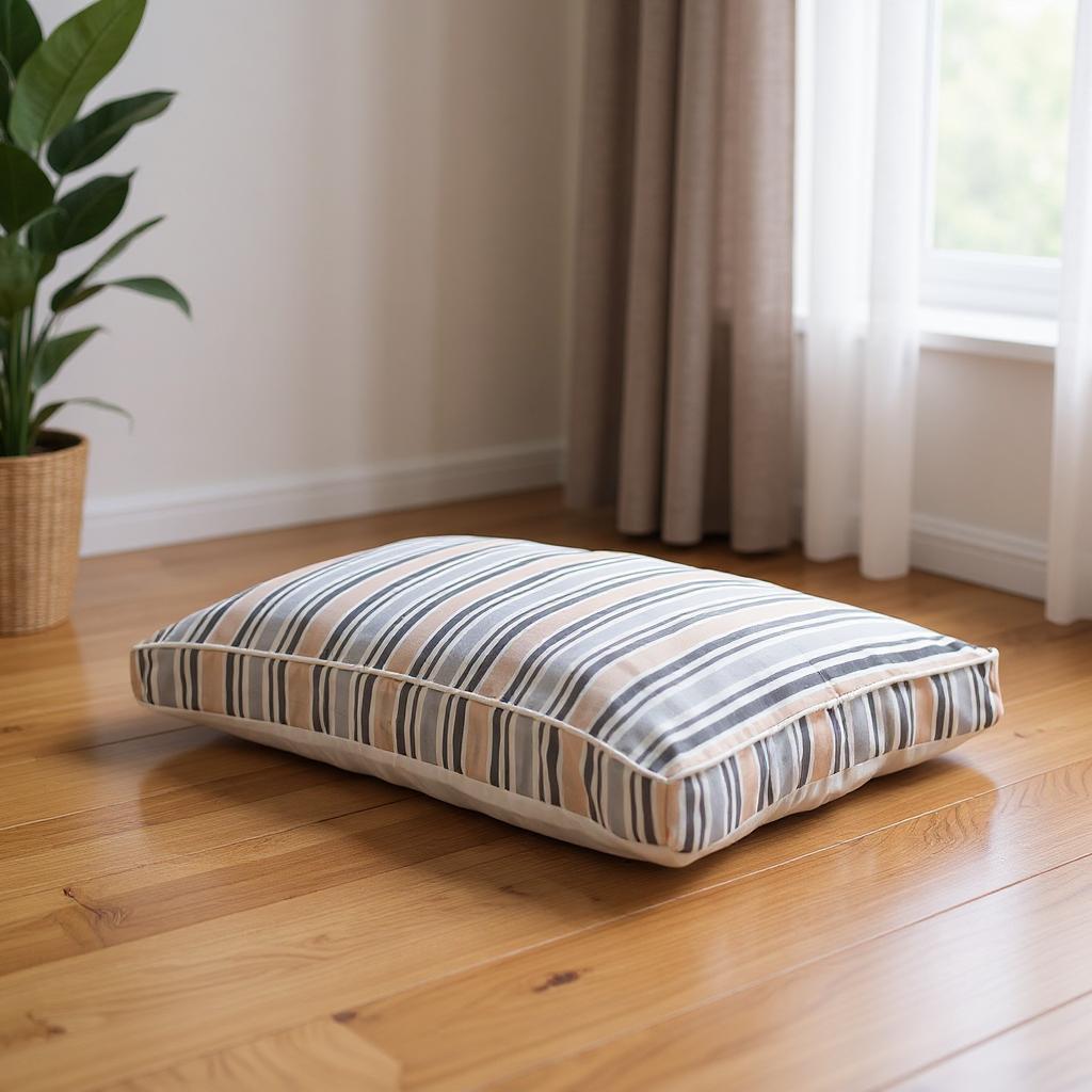 24" X 36" Gray Tan And White Striped Pillow Style Pet Bed With Removable Cover-1