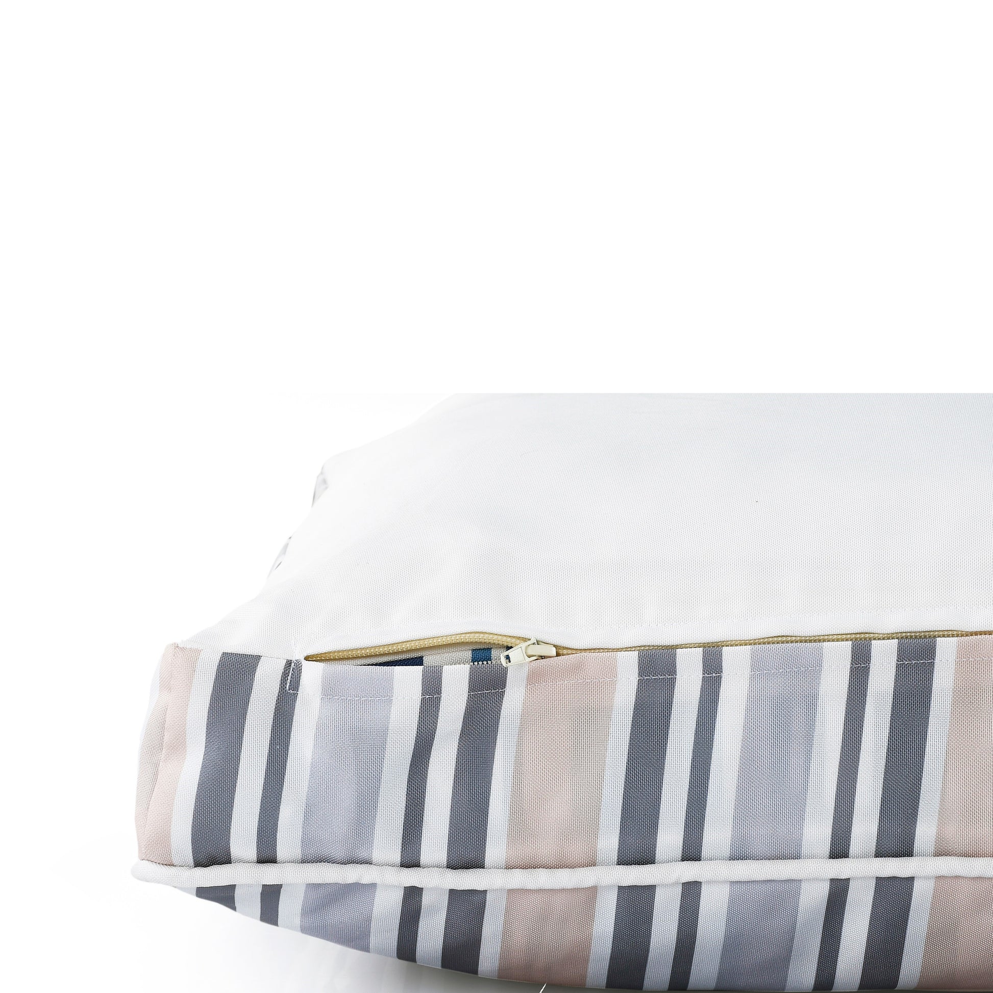 24" X 36" Gray Tan And White Striped Pillow Style Pet Bed With Removable Cover-6